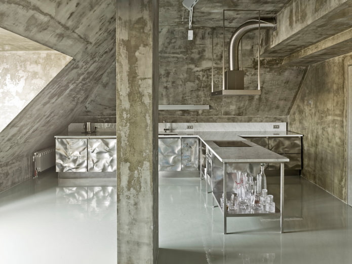 metaal en beton in de keuken