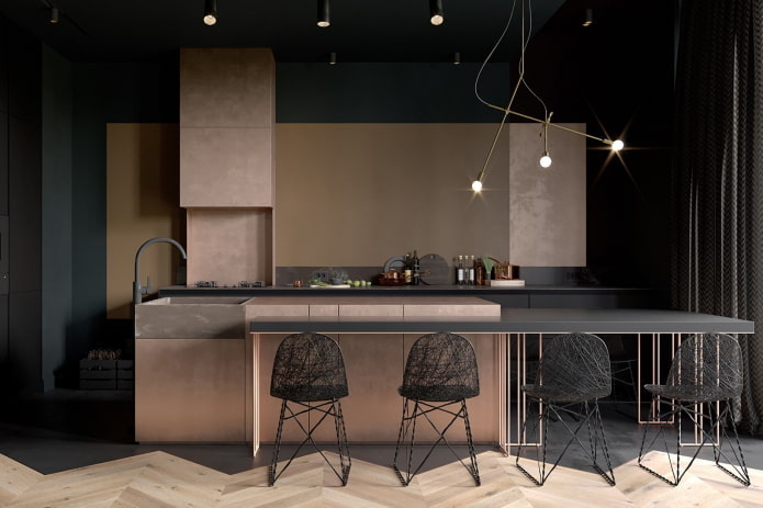 keukeninterieur in beige en zwarte tinten