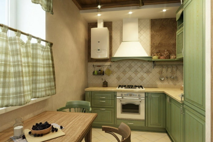 keukeninterieur in beige en groene tinten