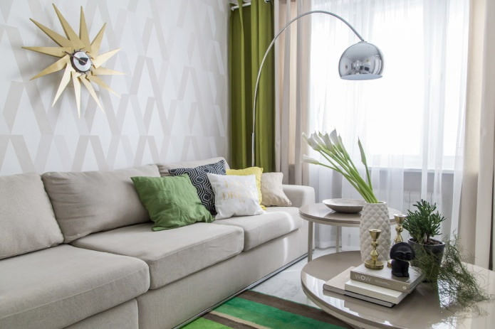 stijlvol interieur met groene gordijnen
