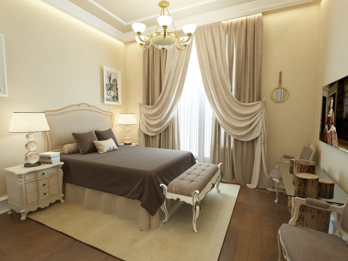 beige slaapkamer met bruine sprei