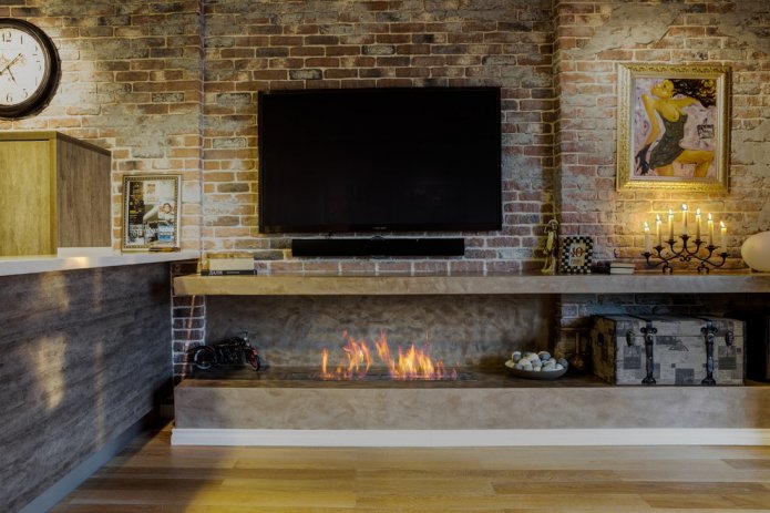 loft-stijl interieur met open haard