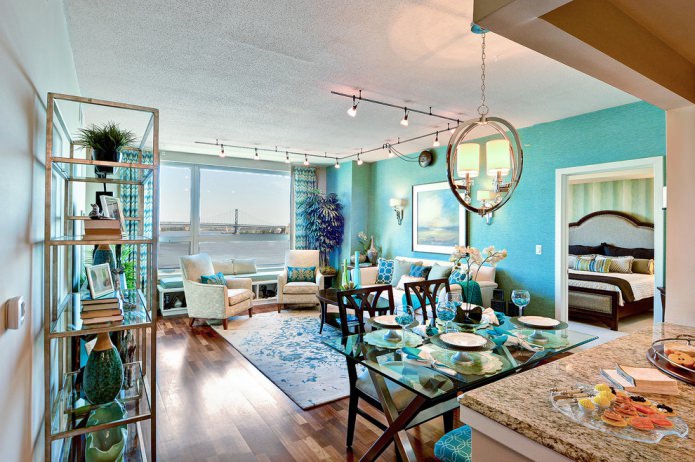 woonkamer in turquoise tinten