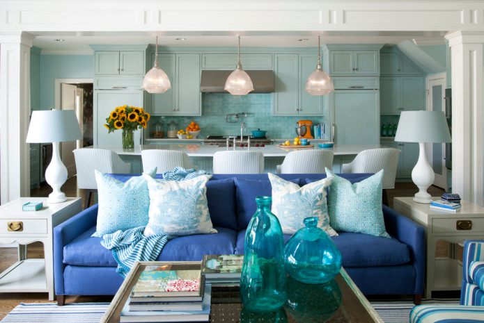 turquoise keuken-woonkamer
