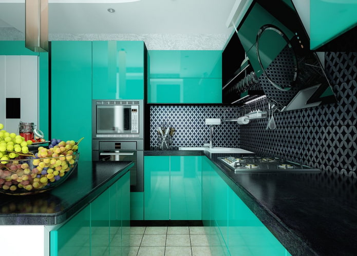 turquoise keuken in hightech stijl