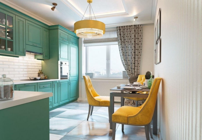 keuken in turquoise tinten met felle accenten