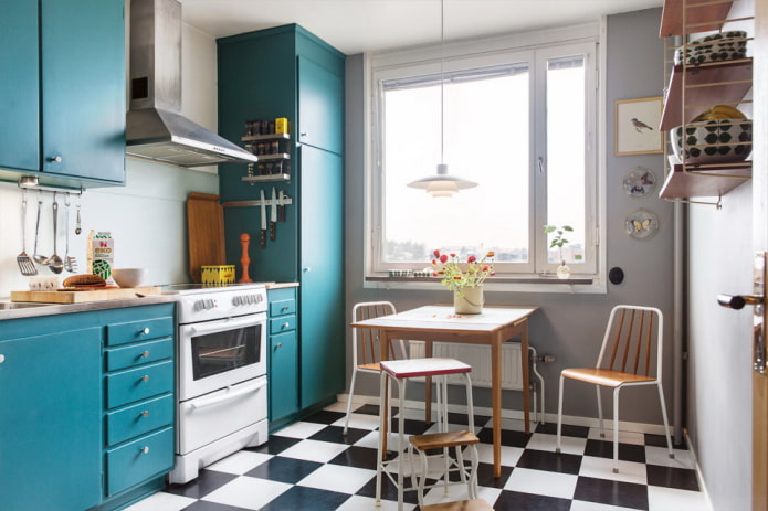 turquoise keuken in Scandinavische stijl