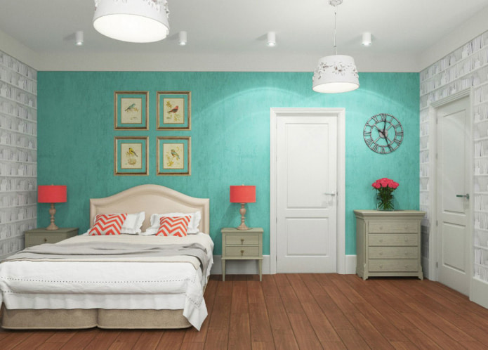 slaapkamer met licht turquoise behang