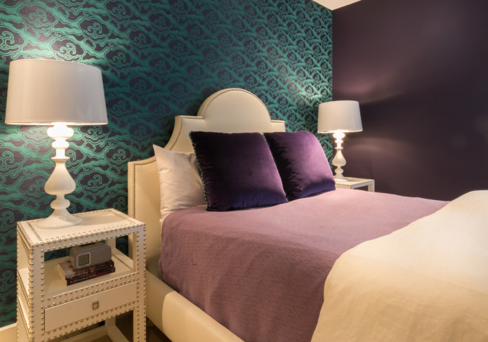 turquoise patroon op paars behang