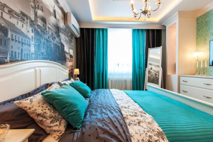 Zwarte en turquoise gordijnen