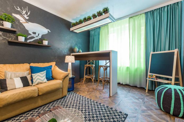 Turquoise en groene gordijnen