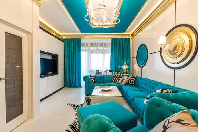 Effen turquoise gordijnen