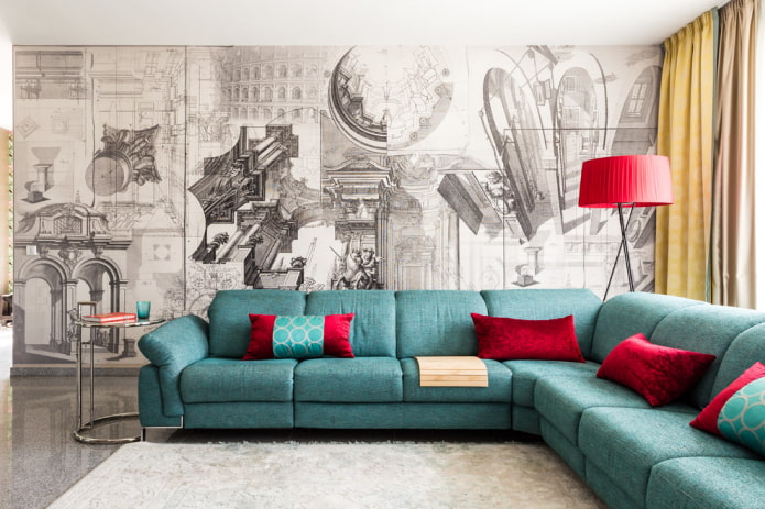 turquoise hoekbank in het interieur