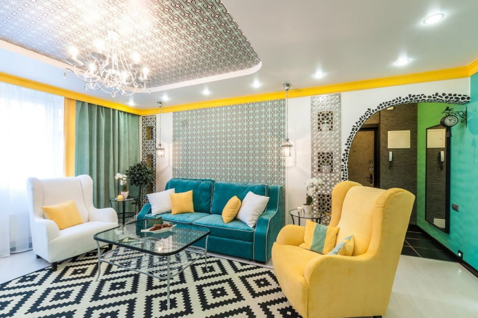 turquoise bank in combinatie met fauteuils