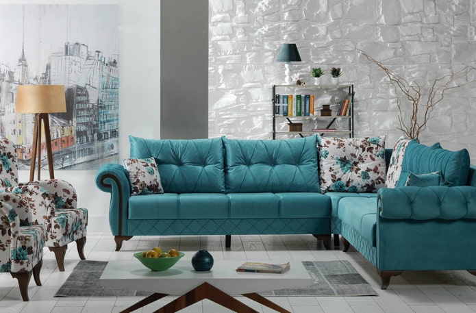 turquoise bank in het interieur van de woonkamer