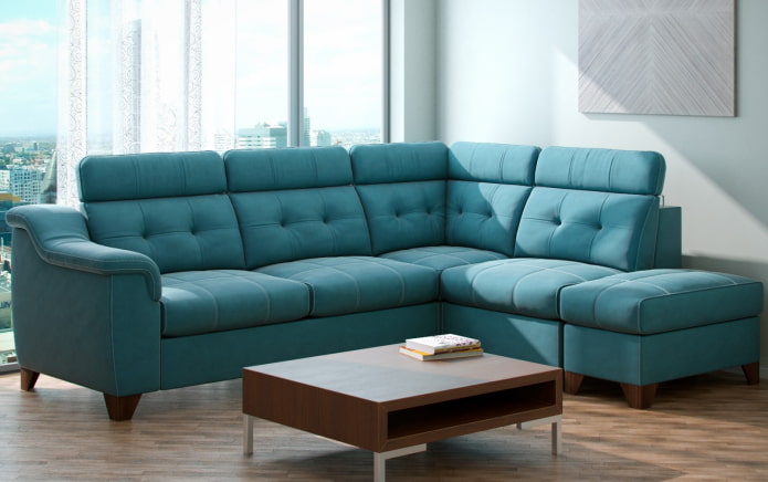 turquoise hoekbank in het interieur