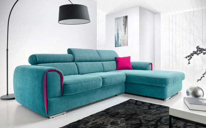 turquoise hoekbank in het interieur