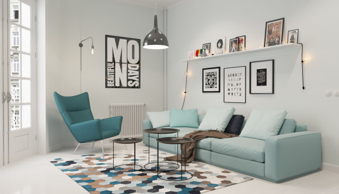 turquoise bank in Scandinavische stijl