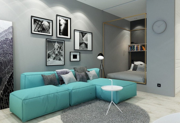 turquoise modulaire bank in het interieur