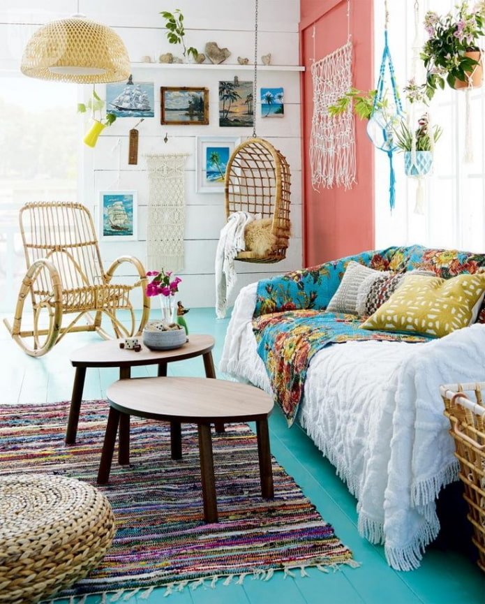 lichte boho woonkamer