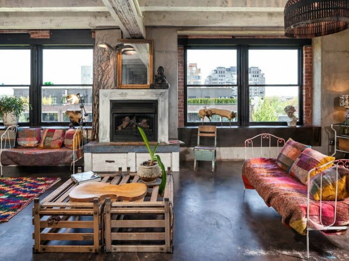 een mix van boho- en loftstijlen