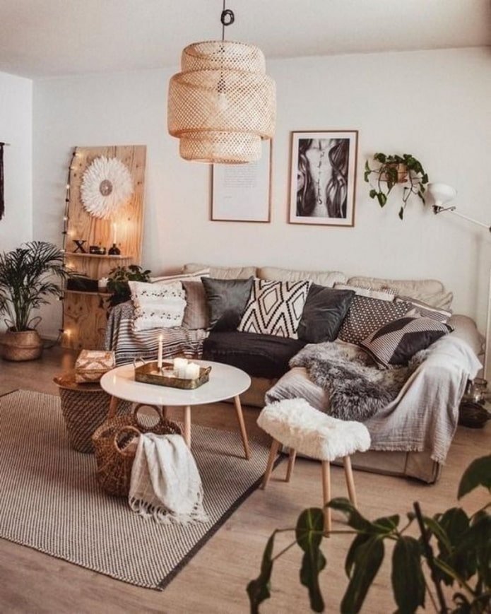 lichte boho woonkamer