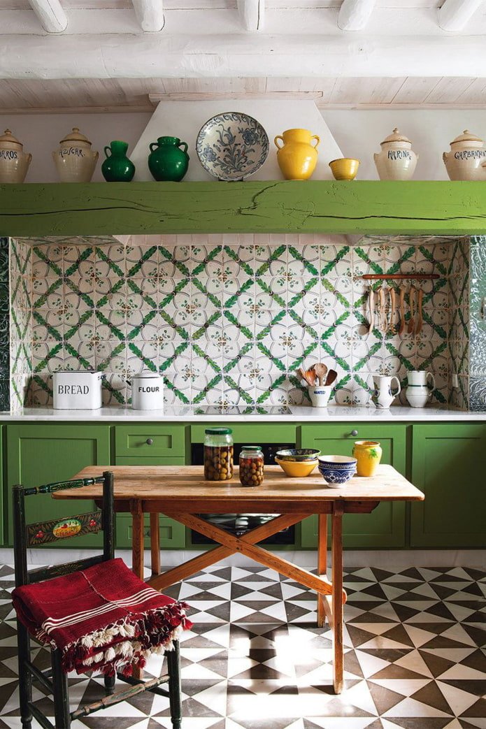 groene keuken in het interieur