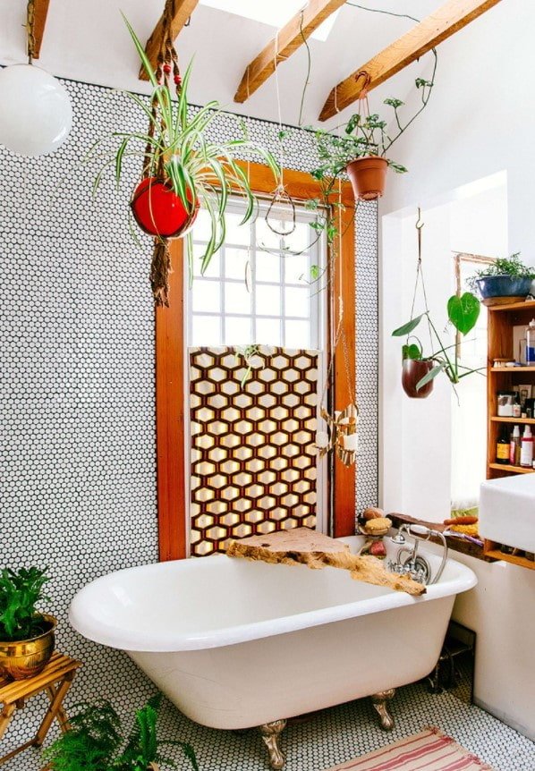 boho-stijl badkamerplanten