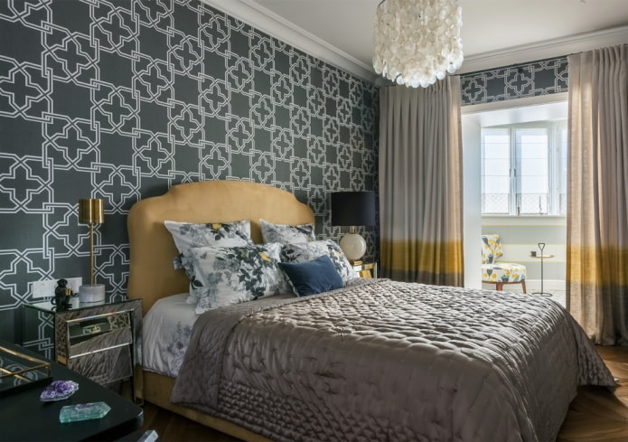 papieren behang in het slaapkamerinterieur