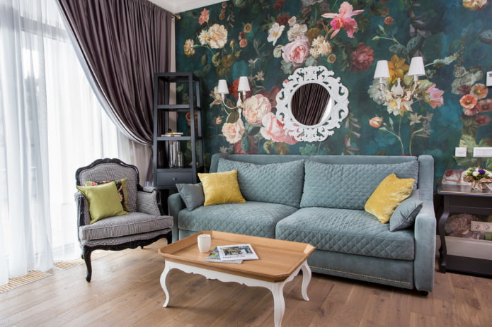 papieren behang in het interieur van de woonkamer