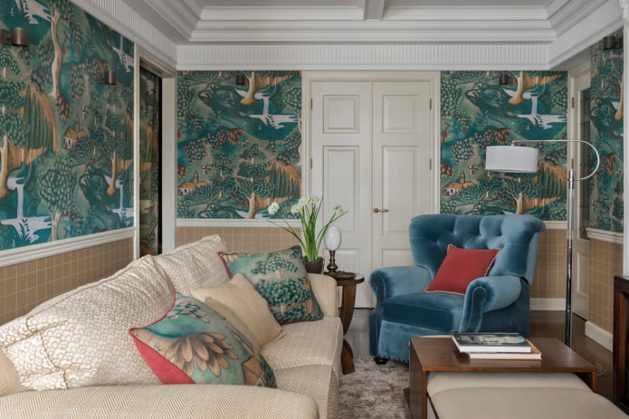 papieren behang in het interieur van de woonkamer