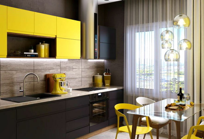 keukeninterieur in zwart-gele tinten