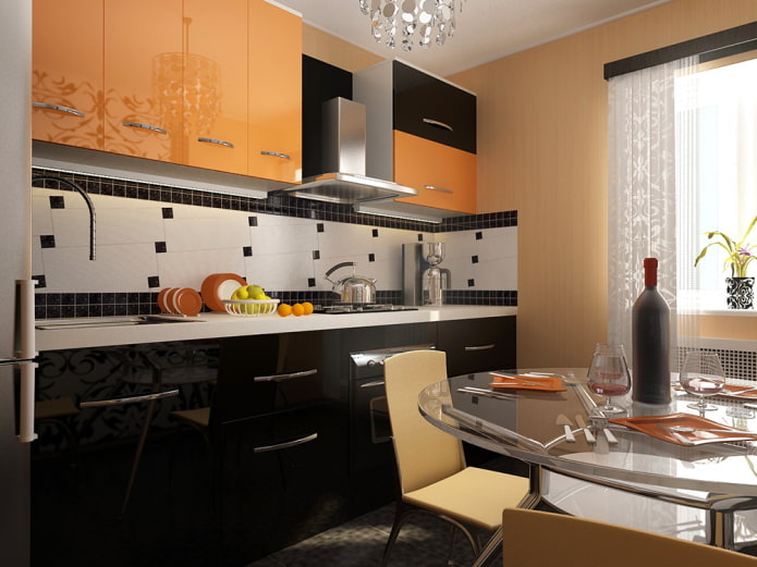 keukeninterieur in zwart-oranje tinten