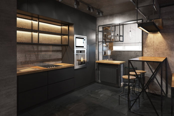 zwarte keuken in loftstijl