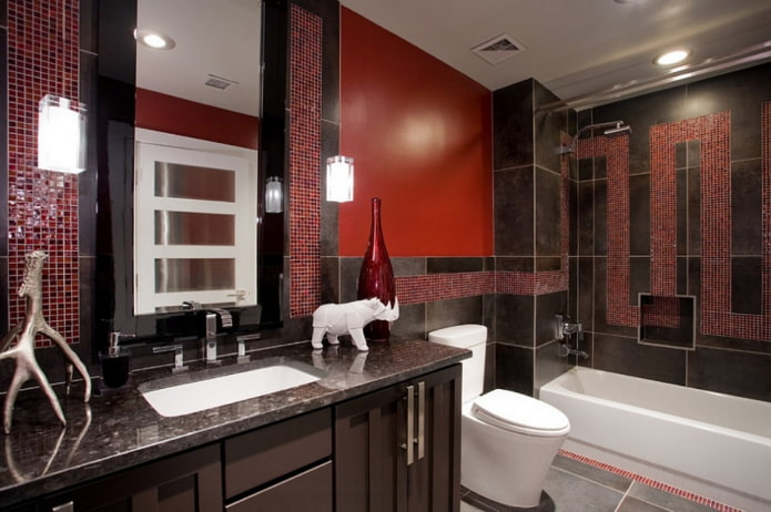 Rood-zwarte badkamer