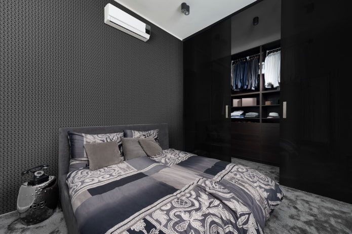 meubels in het interieur van de slaapkamer in zwarte tinten
