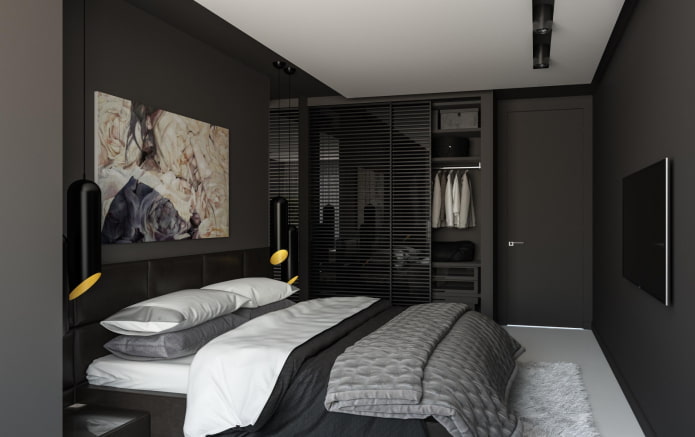 zwarte slaapkamer in een moderne stijl