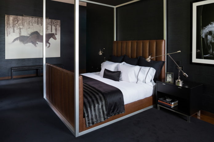 meubels in het slaapkamerinterieur in zwarte tinten