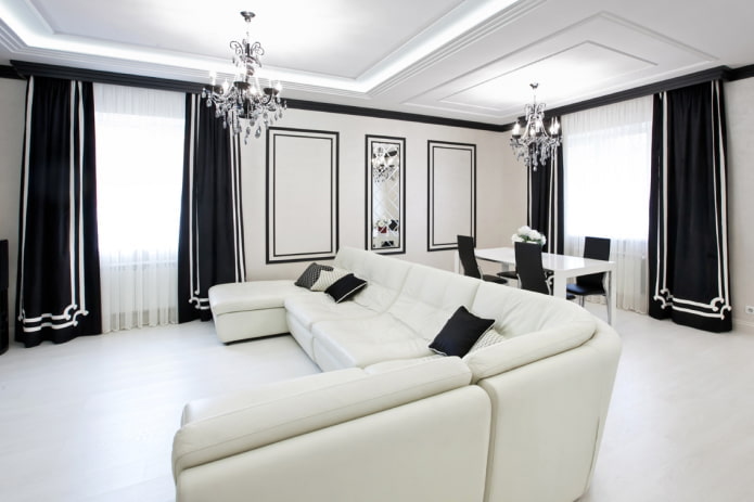 zwart-witte verlichting en decoratie voor de woonkamer