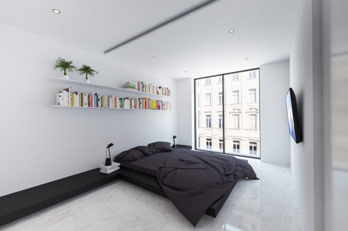 zwart-wit slaapkamerinterieur in minimalistische stijl