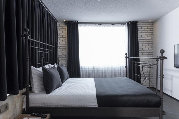 meubels in het interieur van de slaapkamer in zwart-wittinten