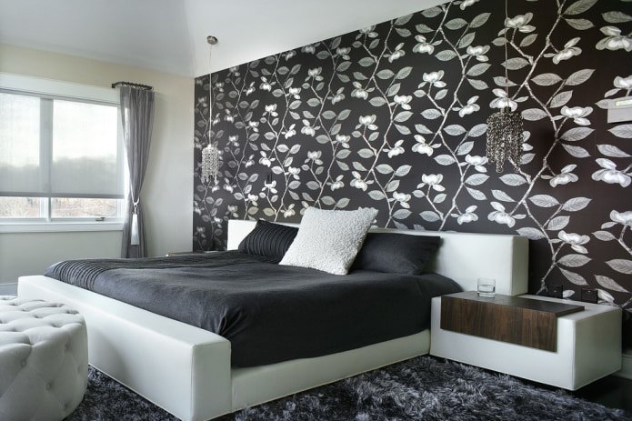 zwart-wit behang in de slaapkamer