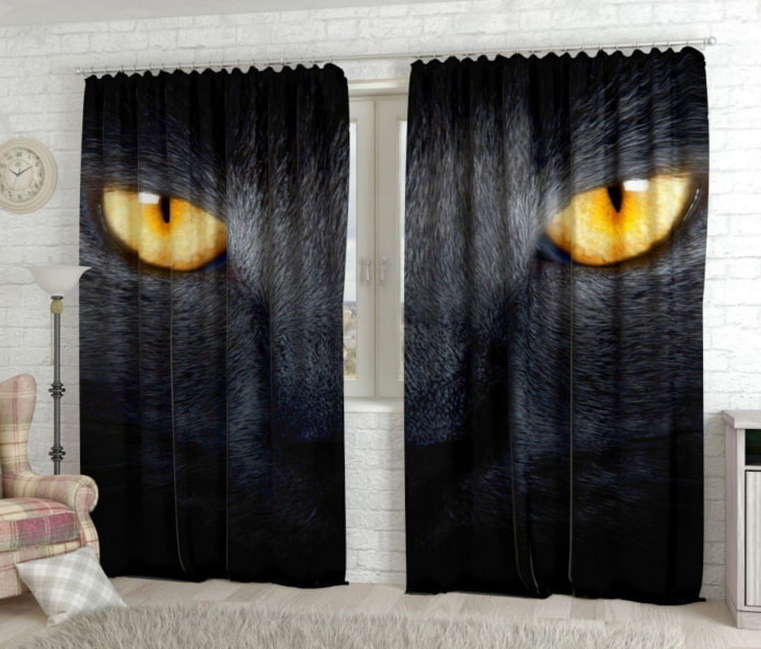 lange 3D-gordijnen met de afbeelding van kattenogen