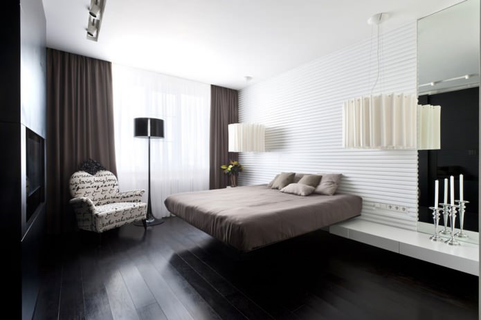donkere houten vloer in de slaapkamer