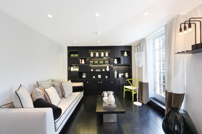 wit plafond en zwarte vloer