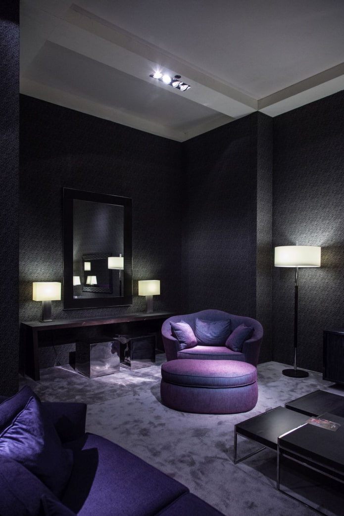 zwart met paars in het interieur