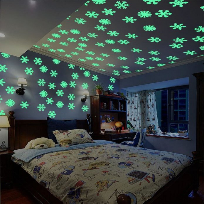 lichtgevende fosforstickers op het plafond