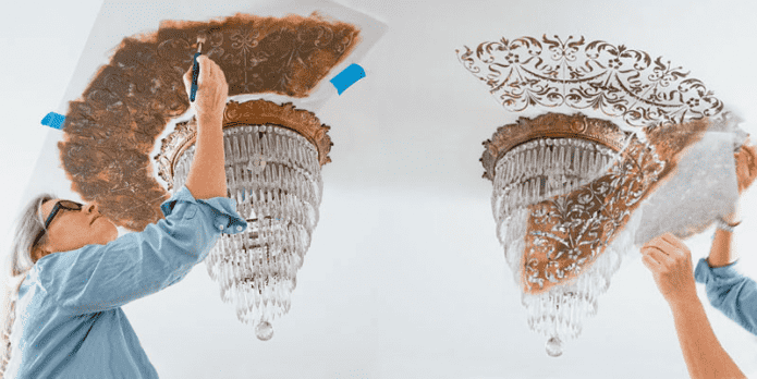 plafonddecoratie met een sjabloon