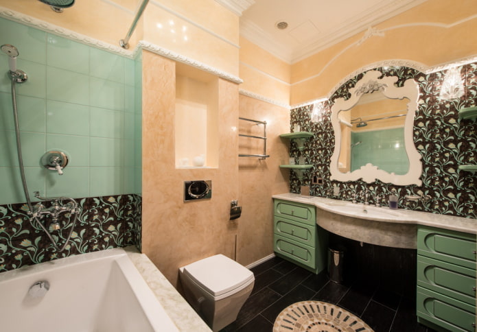 Stucwerk in het interieur van de badkamer in een klassieke stijl