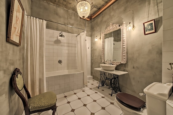 betonpleisterwerk in het interieur van de badkamer